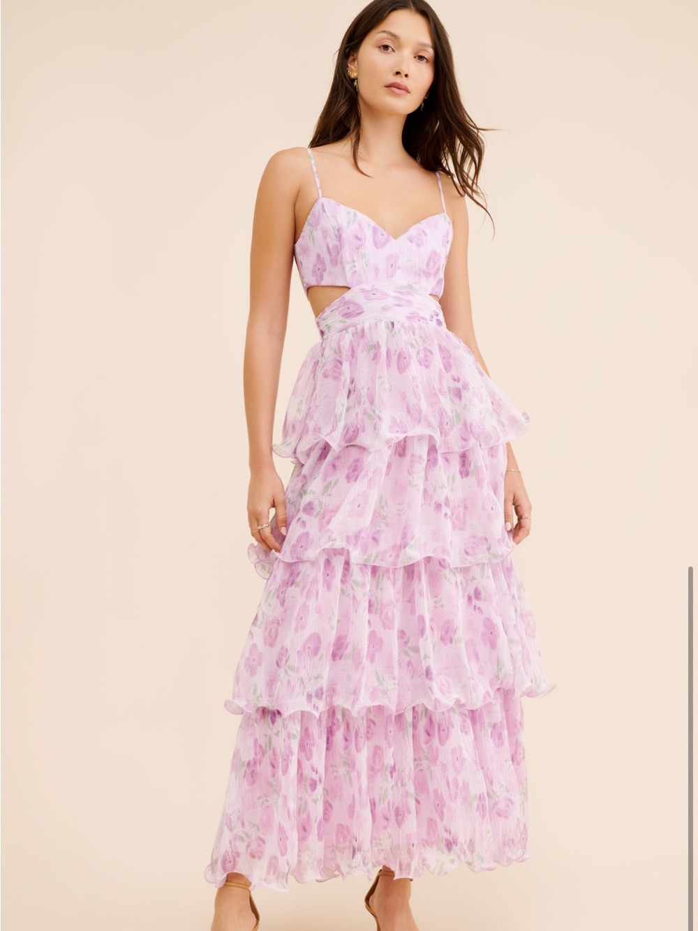 Astr the Label Jaiden Lavender Floral Pleated Midi Dress
